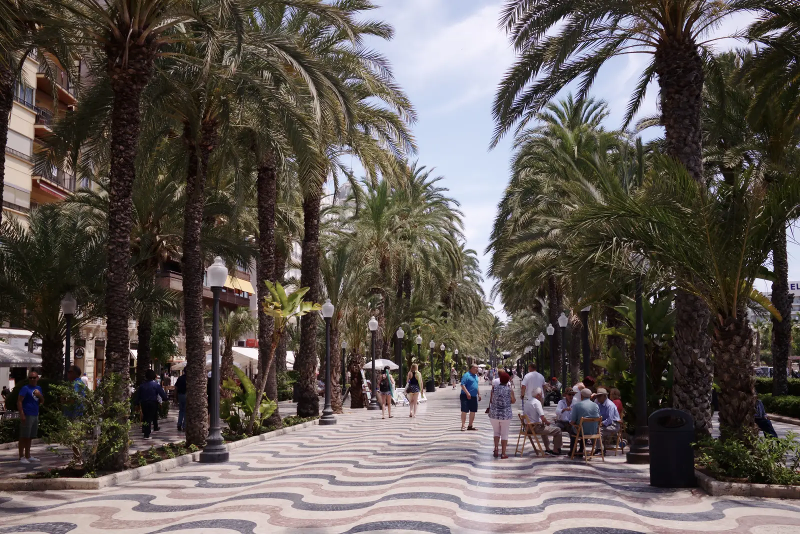Explanada de España i Alicante med palmer och mosaik